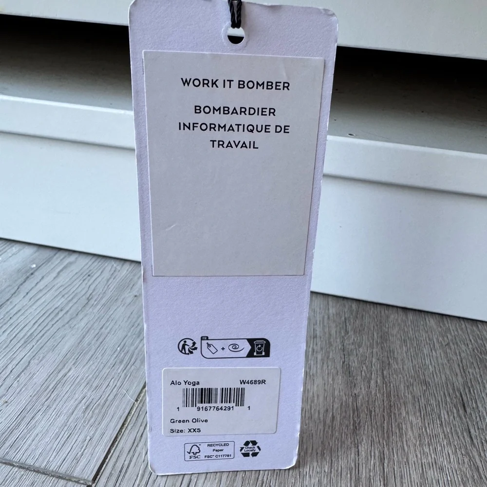 NWT ALO Yoga Green Olive Bomber Jacket